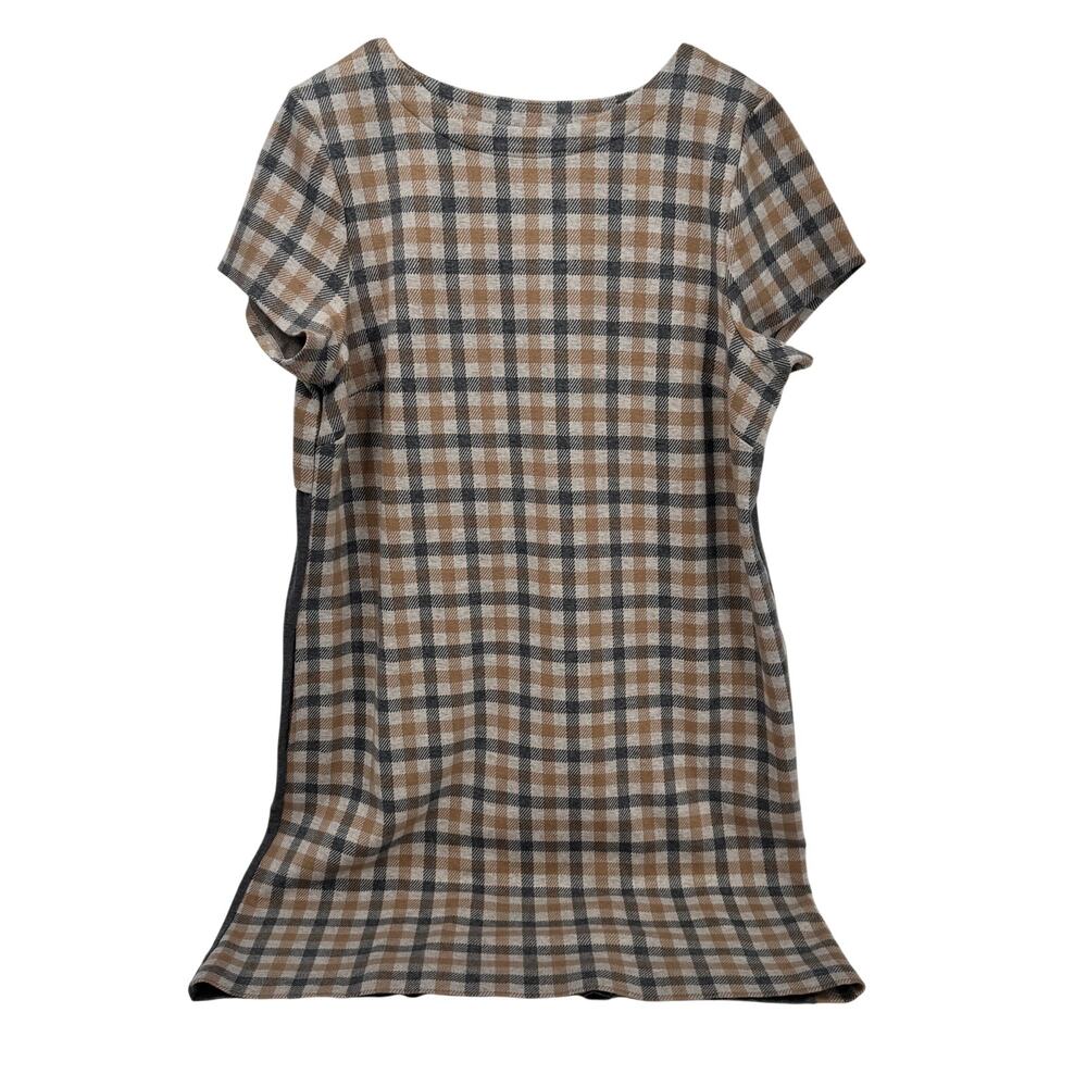 J Jill Shirt Dress Womens Large Camel Gray Check Plaid Coastal Knit + Pockets